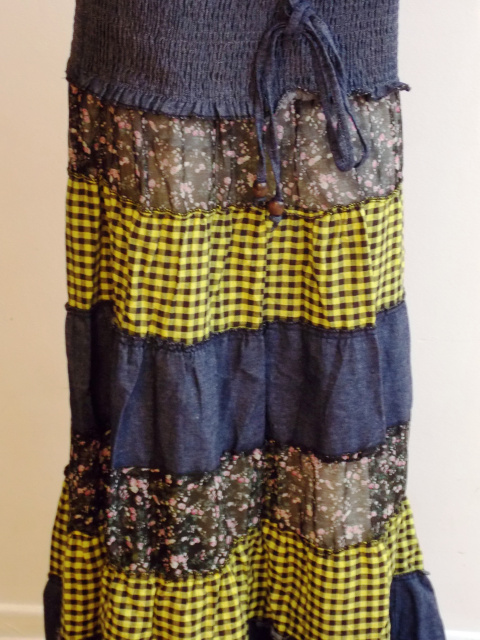 Blue and Yellow Patterned  cotton blend Skirt